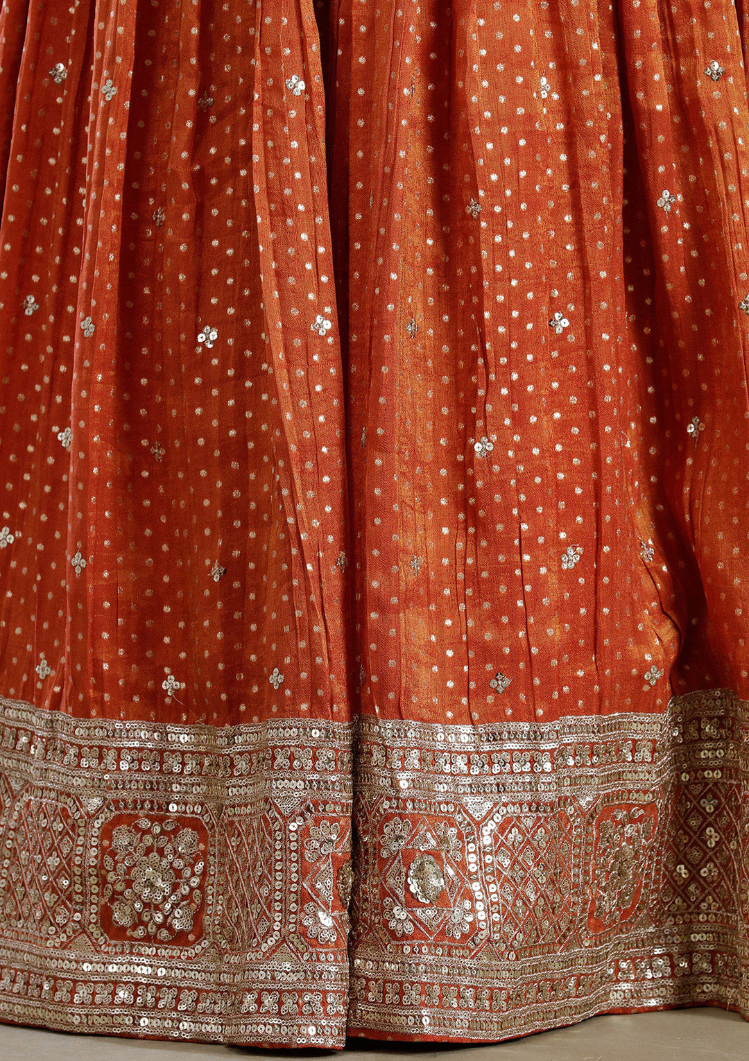 Orange Zariwork (Gold) Brocade Readymade Lehenga