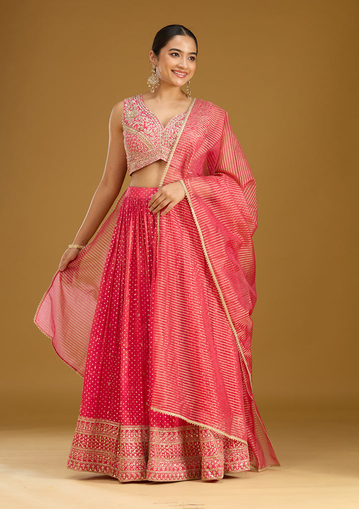 Rani Pink Zariwork (Gold) Brocade Readymade Lehenga