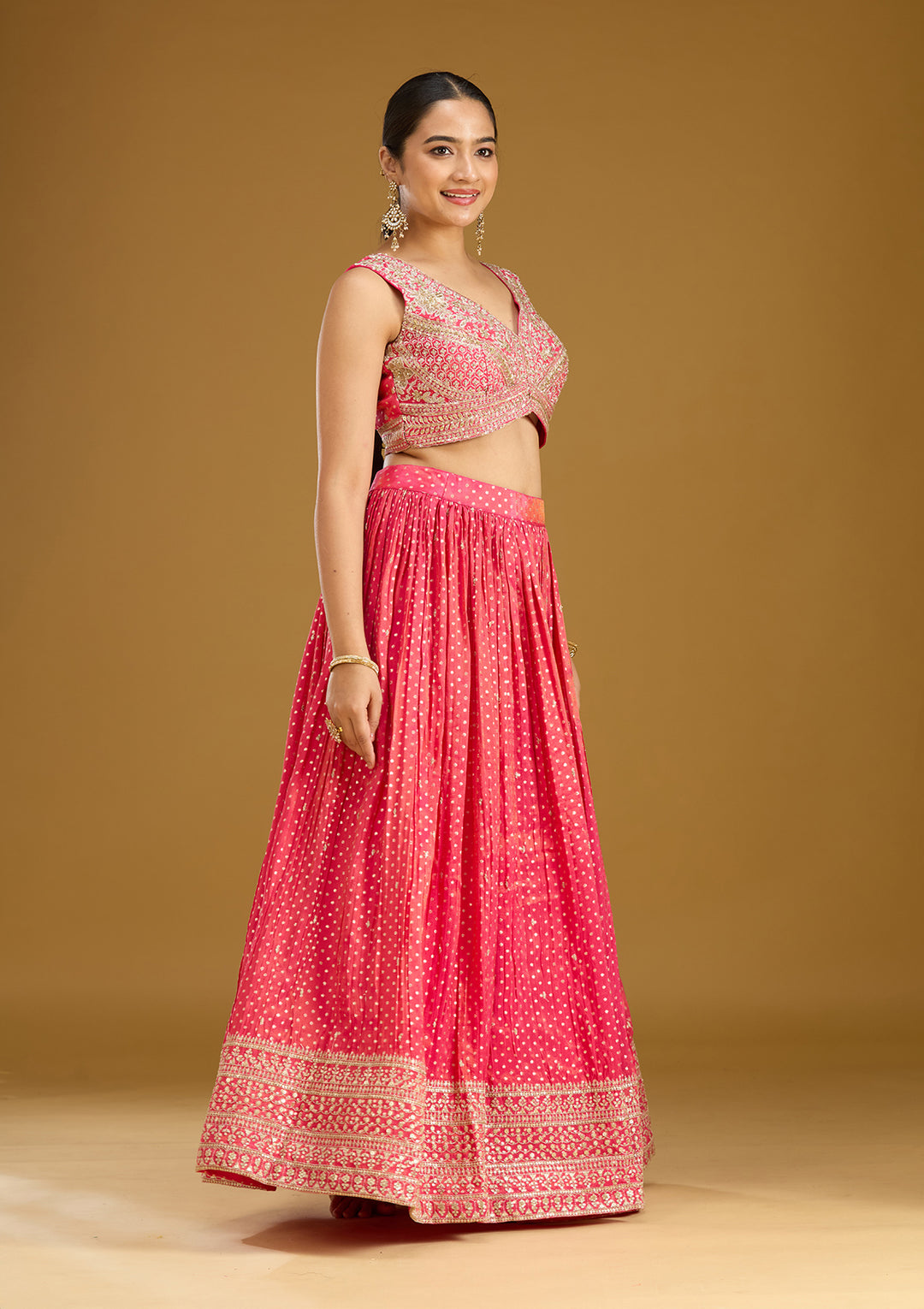 Rani Pink Zariwork (Gold) Brocade Readymade Lehenga
