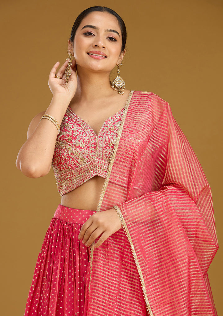 Rani Pink Zariwork (Gold) Brocade Readymade Lehenga