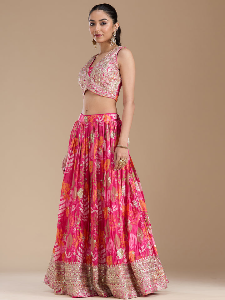 Rani Pink Sequins Satin Readymade Lehenga
