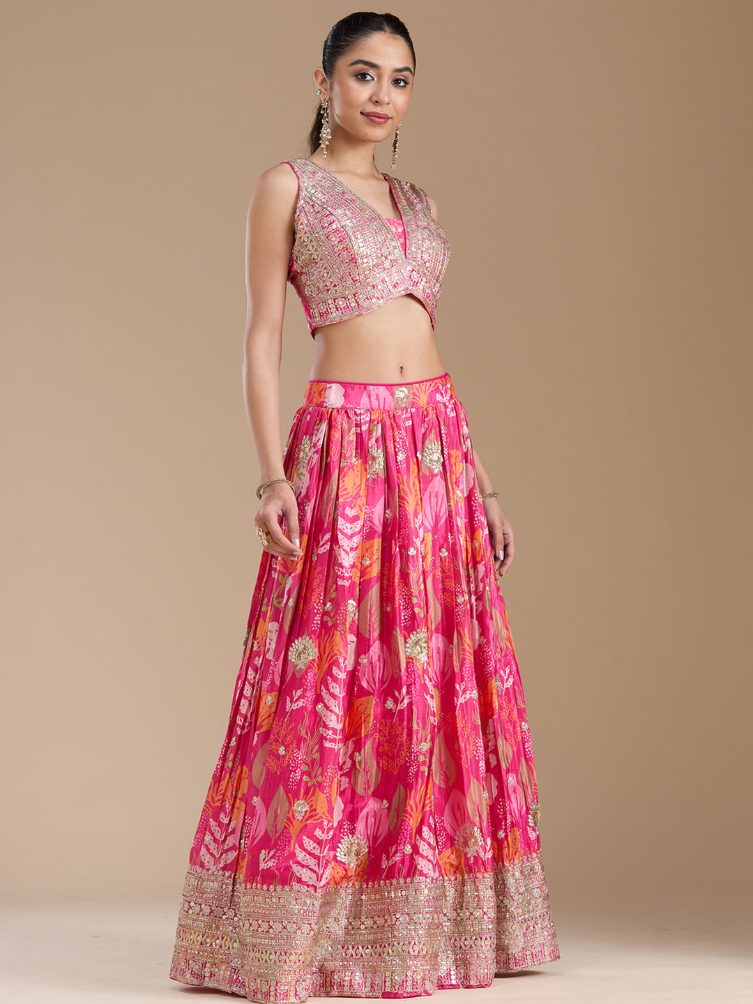 Rani Pink Sequins Satin Readymade Lehenga