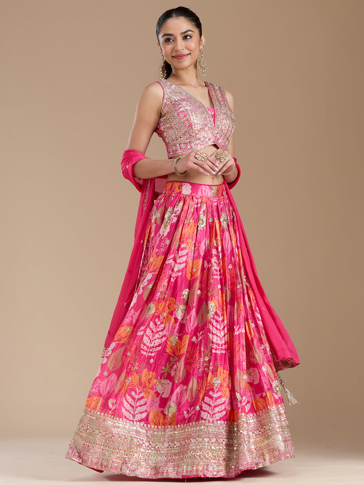 Rani Pink Sequins Satin Readymade Lehenga