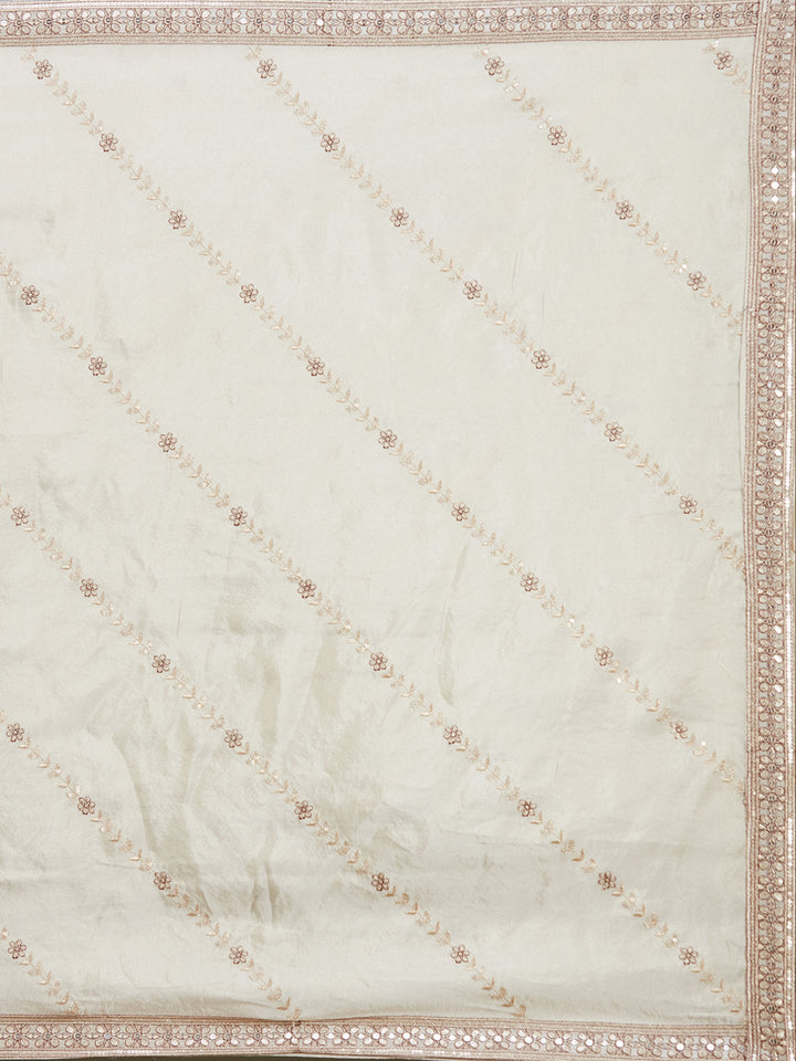 Cream Threadwork Art Silk Readymade Lehenga