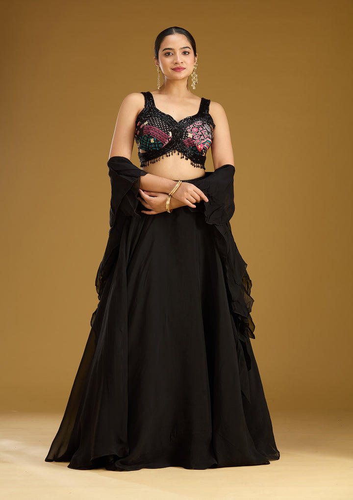 Black Cutdana Net Readymade Lehenga