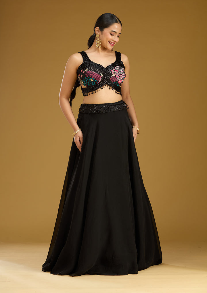 Black Cutdana Net Readymade Lehenga