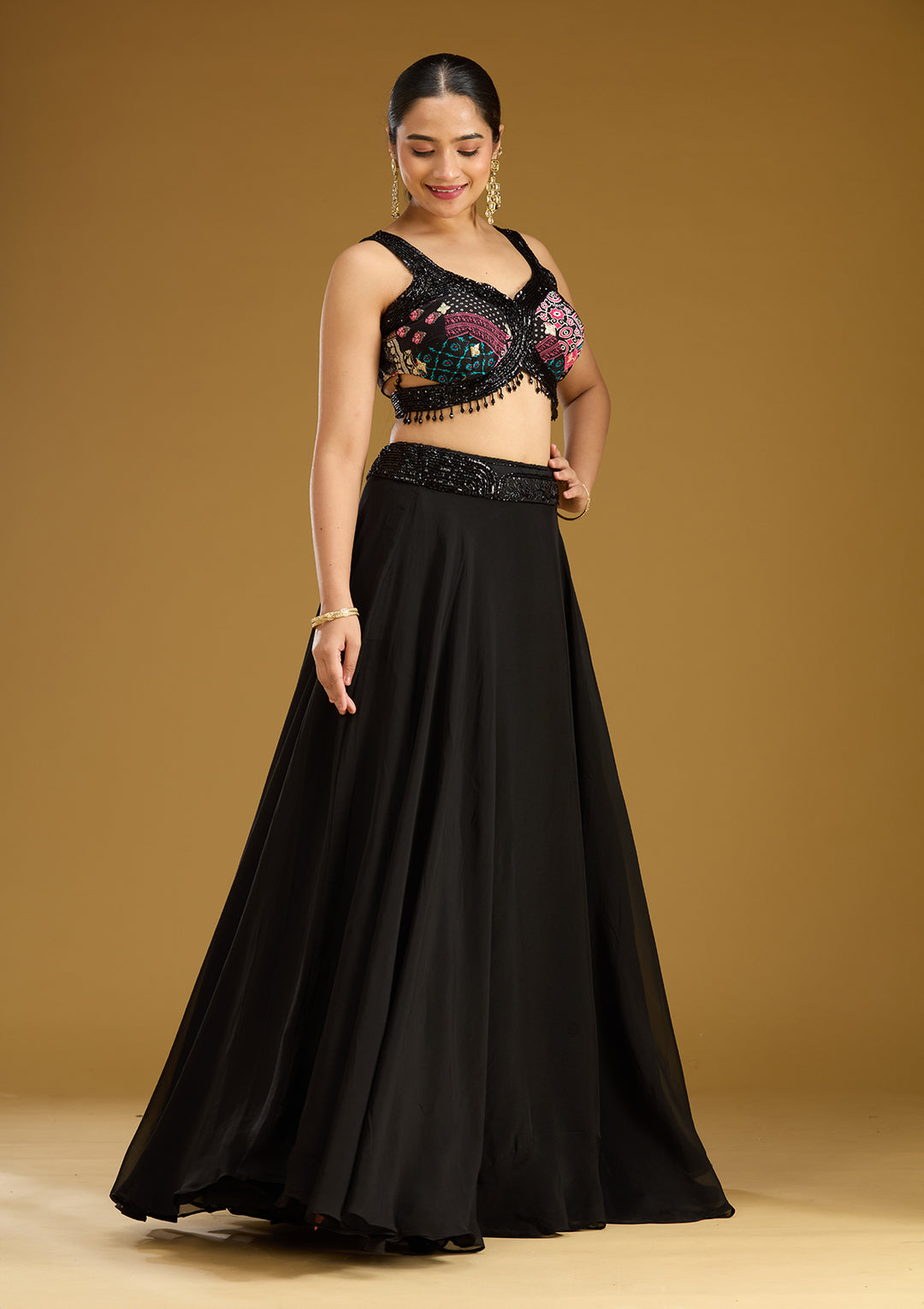 Black Cutdana Net Readymade Lehenga