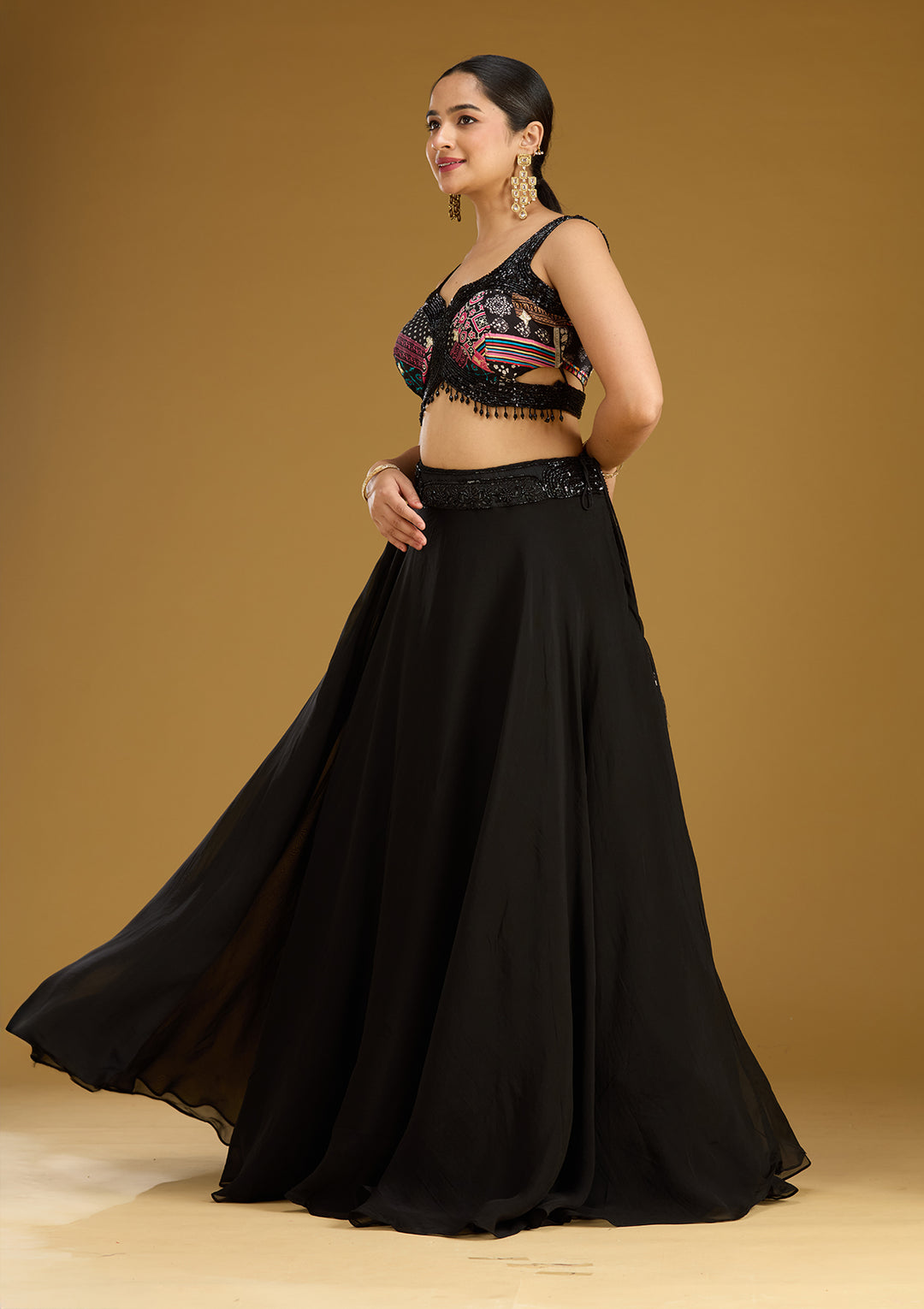 Black Cutdana Net Readymade Lehenga