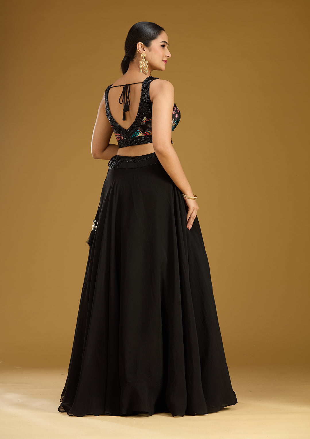 Black Cutdana Net Readymade Lehenga