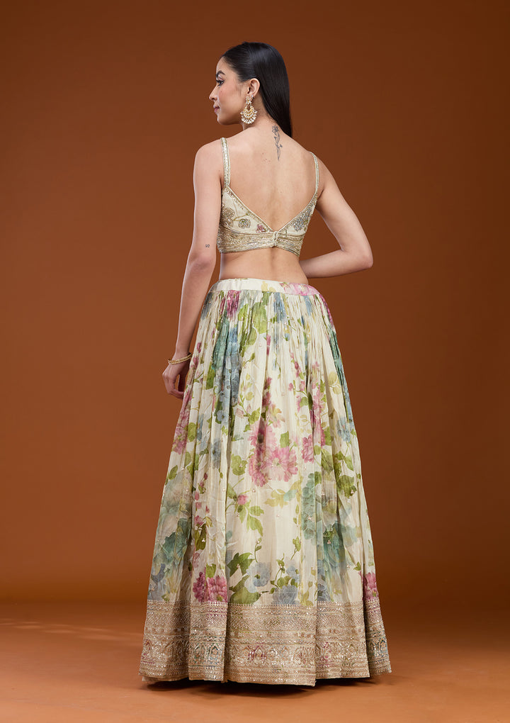 Off White Zariwork (Gold) Crepe Readymade Lehenga