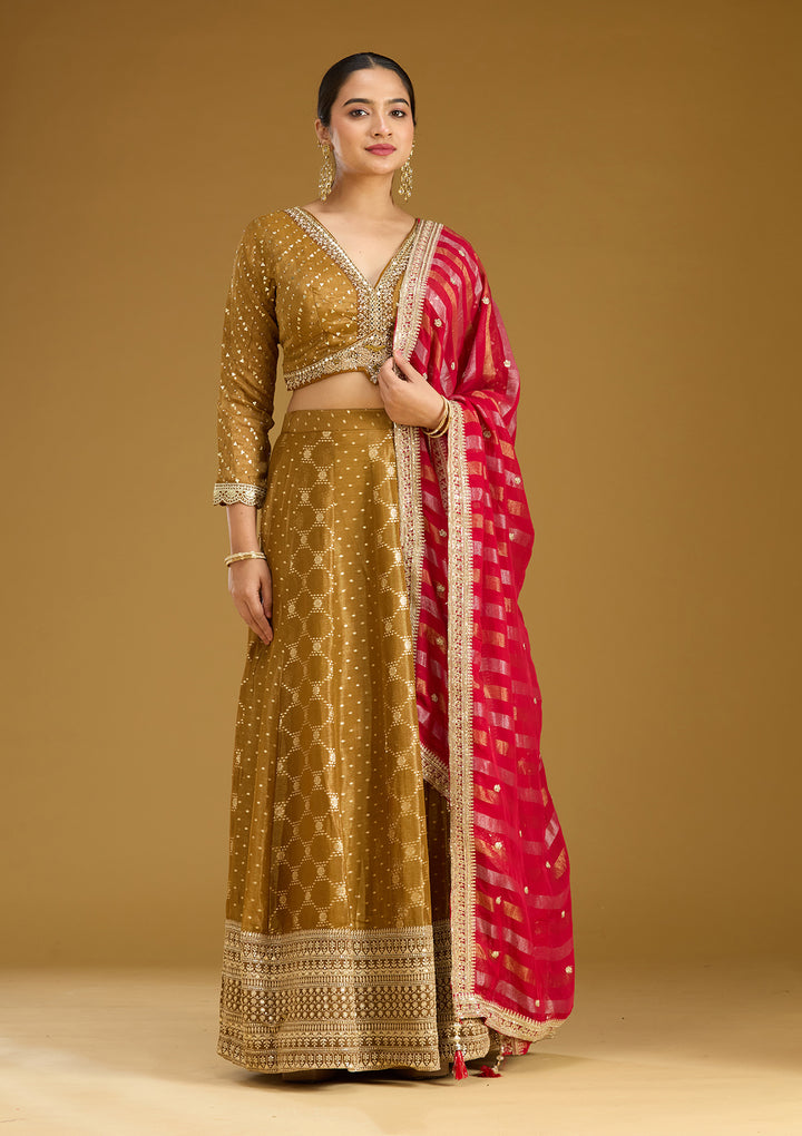 Gold Zariwork (Gold) Soft Raw Silk Readymade Lehenga