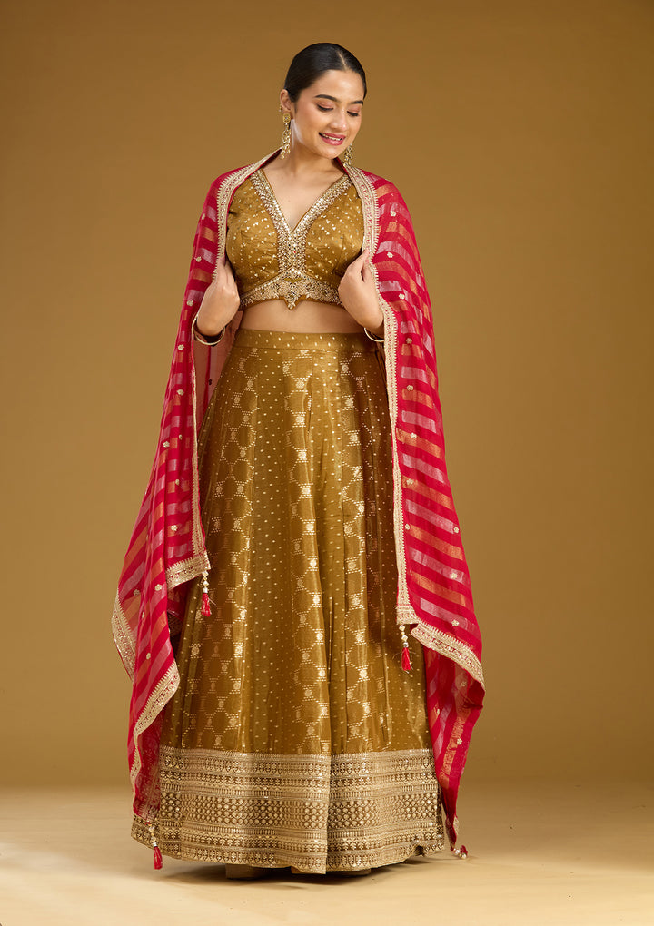 Gold Zariwork (Gold) Soft Raw Silk Readymade Lehenga