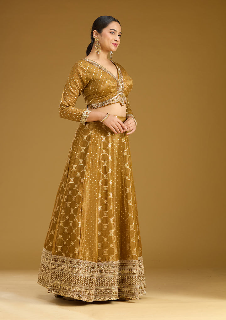 Gold Zariwork (Gold) Soft Raw Silk Readymade Lehenga
