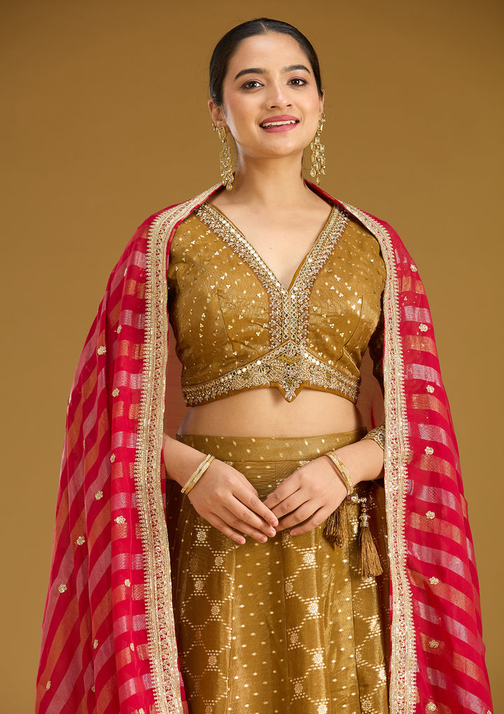 Gold Zariwork (Gold) Soft Raw Silk Readymade Lehenga