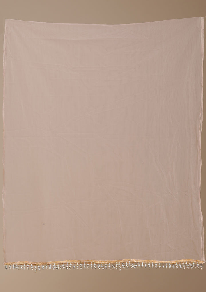 Brown Threadwork Net Readymade Lehenga