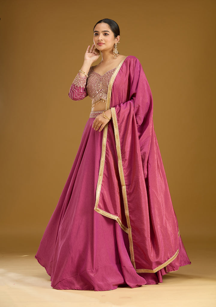 Onion Pink Sequins Tissue Readymade Lehenga
