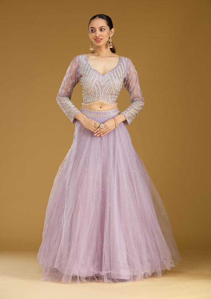 Lavender Sequins Net Readymade Lehenga