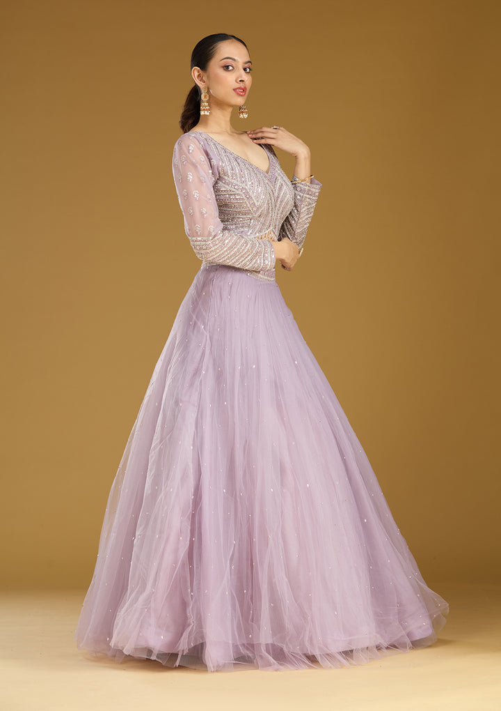 Lavender Sequins Net Readymade Lehenga