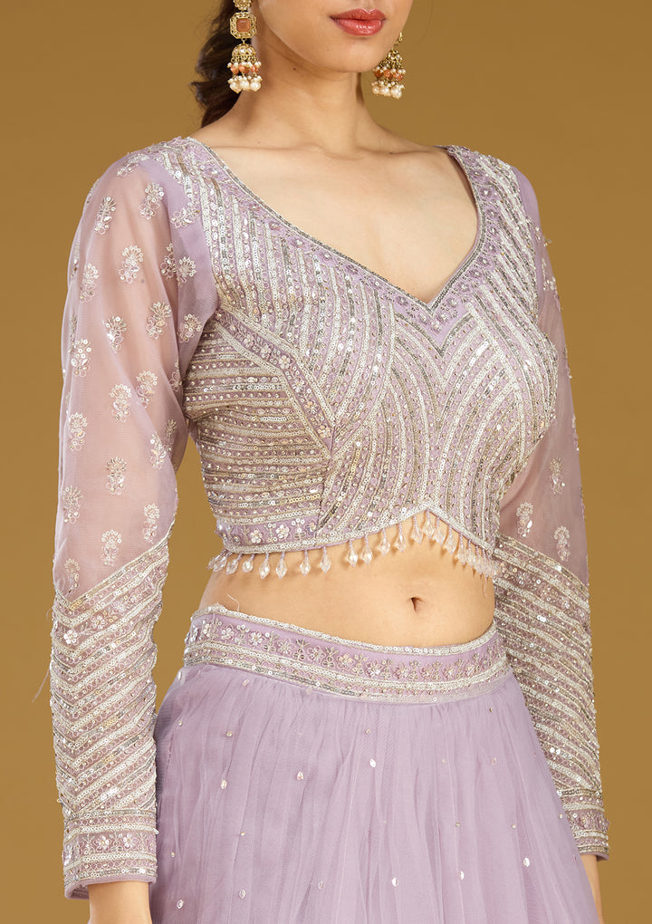 Lavender Sequins Net Readymade Lehenga