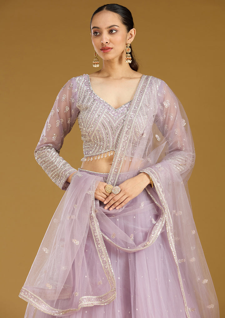 Lavender Sequins Net Readymade Lehenga