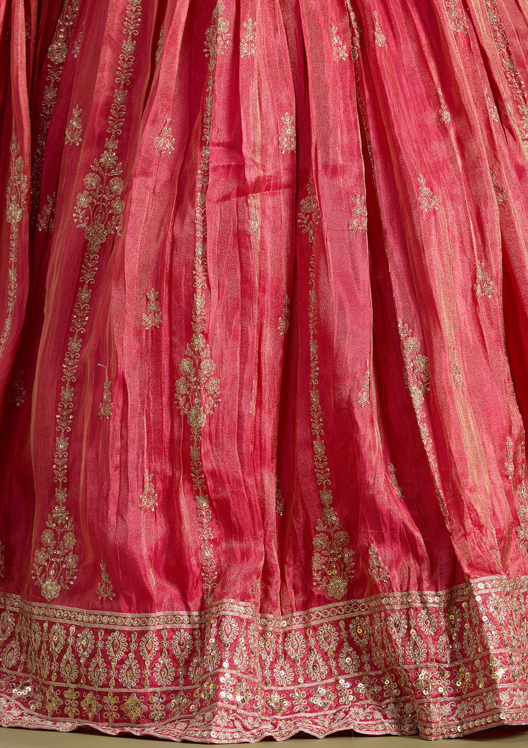 Red Zariwork (Gold) Tissue Readymade Lehenga