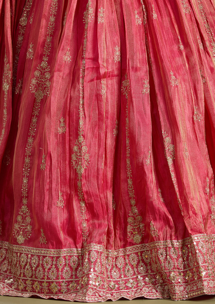 Red Zariwork (Gold) Tissue Readymade Lehenga