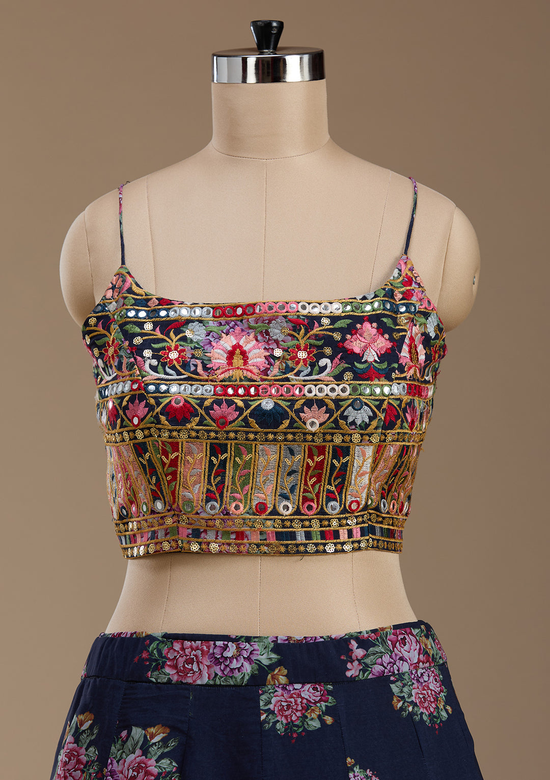 Navy Blue Threadwork Georgette Readymade Lehenga