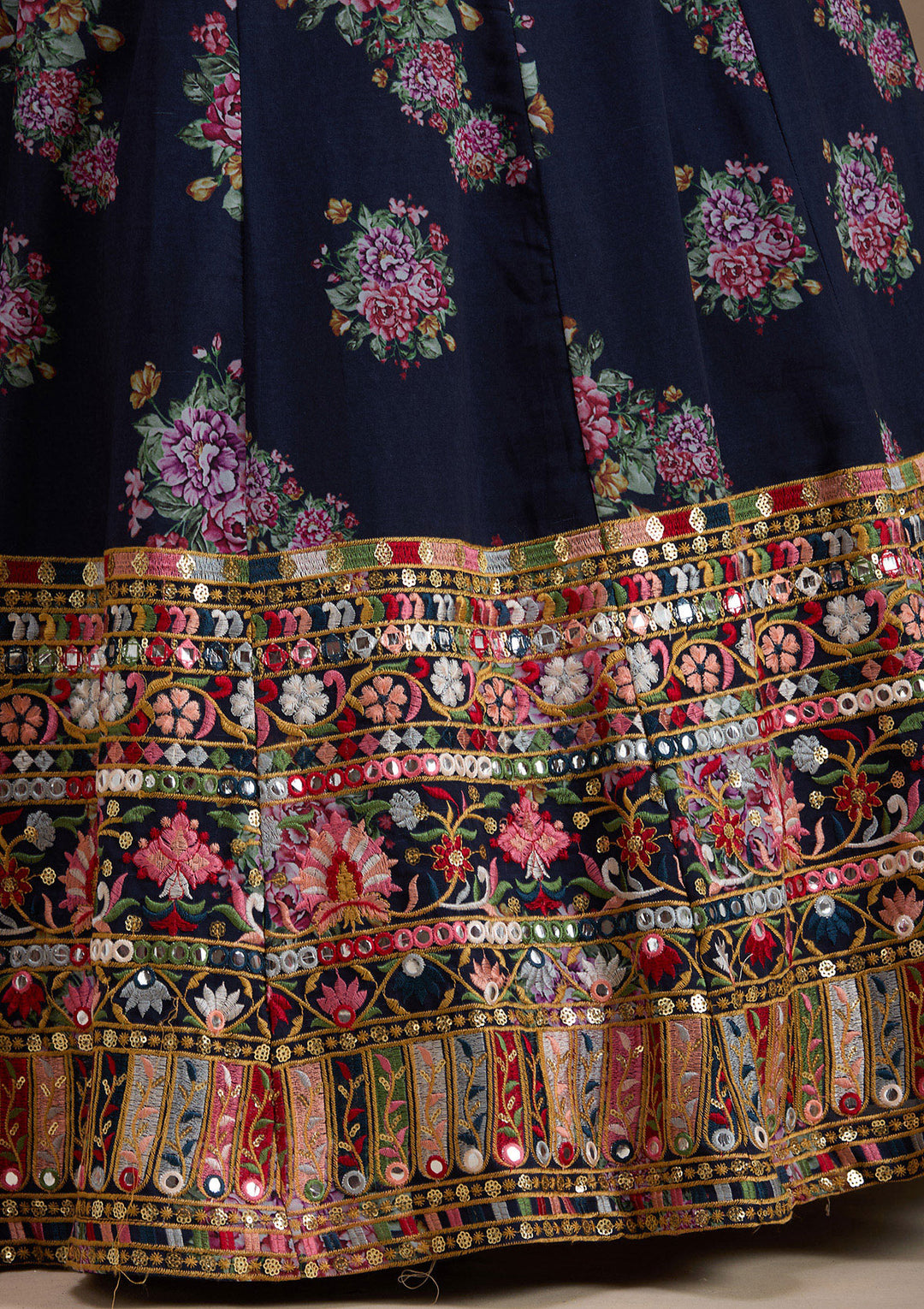 Navy Blue Threadwork Georgette Readymade Lehenga