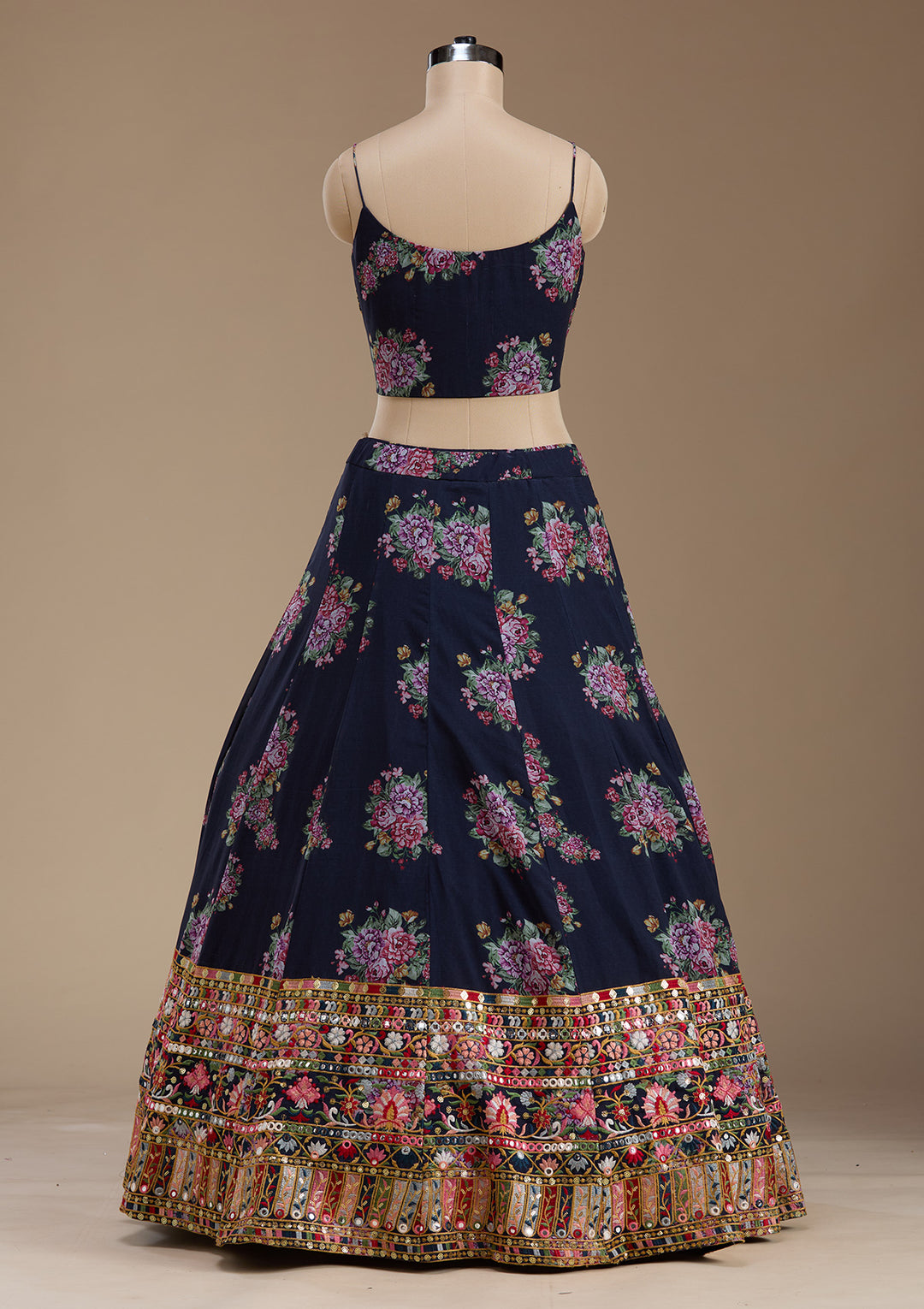 Navy Blue Threadwork Georgette Readymade Lehenga