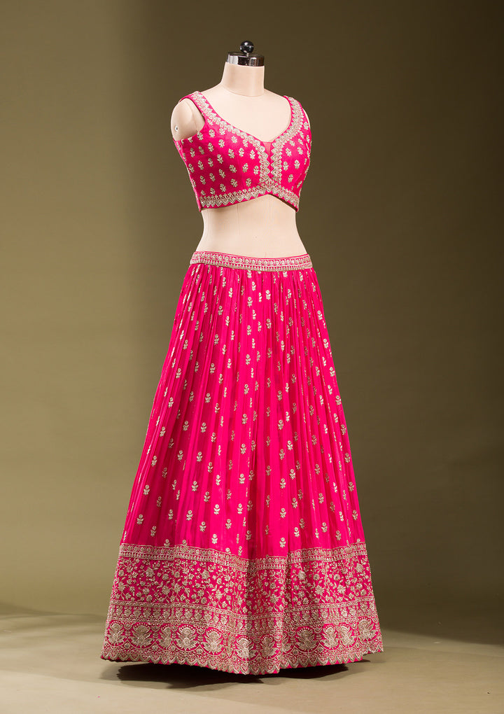Rani Pink Zariwork Georgette Readymade Lehenga