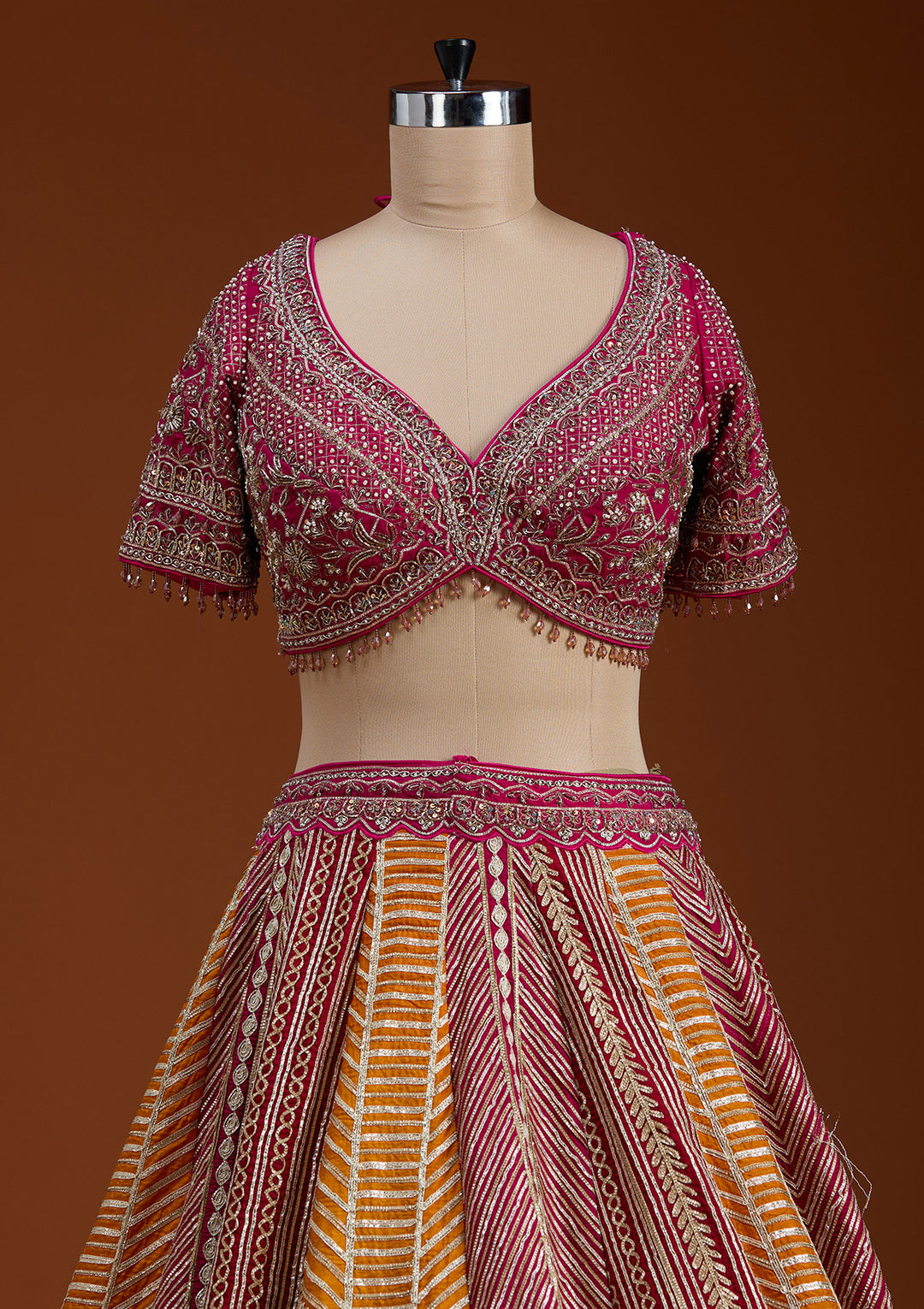 Rani Pink Cutdana Banarasi Readymade Lehenga