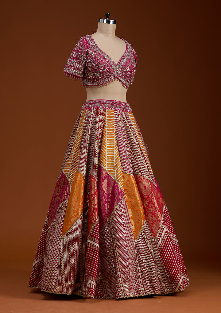 Rani Pink Cutdana Banarasi Readymade Lehenga