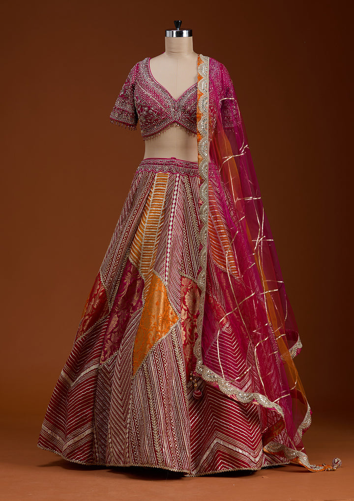 Rani Pink Cutdana Banarasi Readymade Lehenga