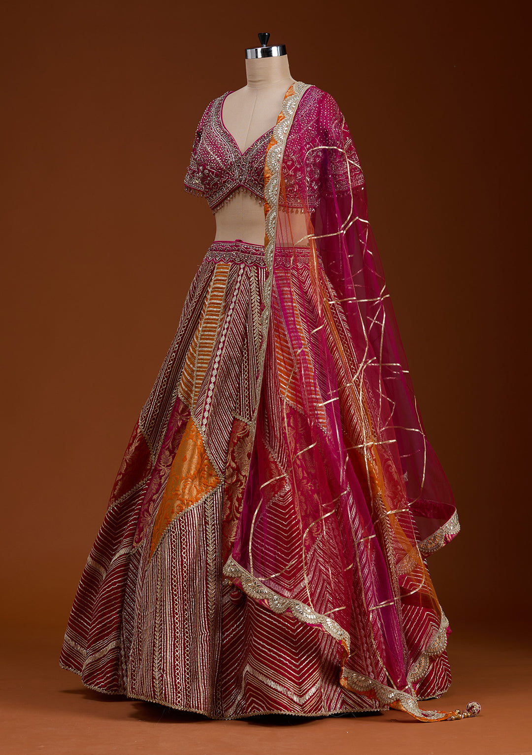 Rani Pink Cutdana Banarasi Readymade Lehenga