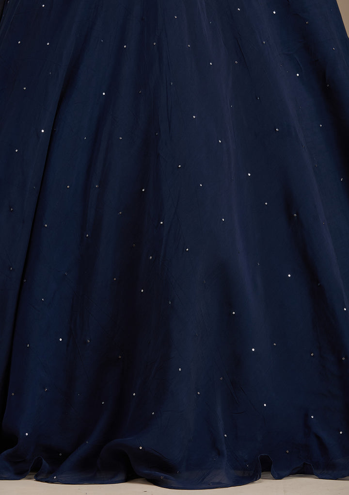 Navy Blue Zardosi Tissue Readymade Lehenga