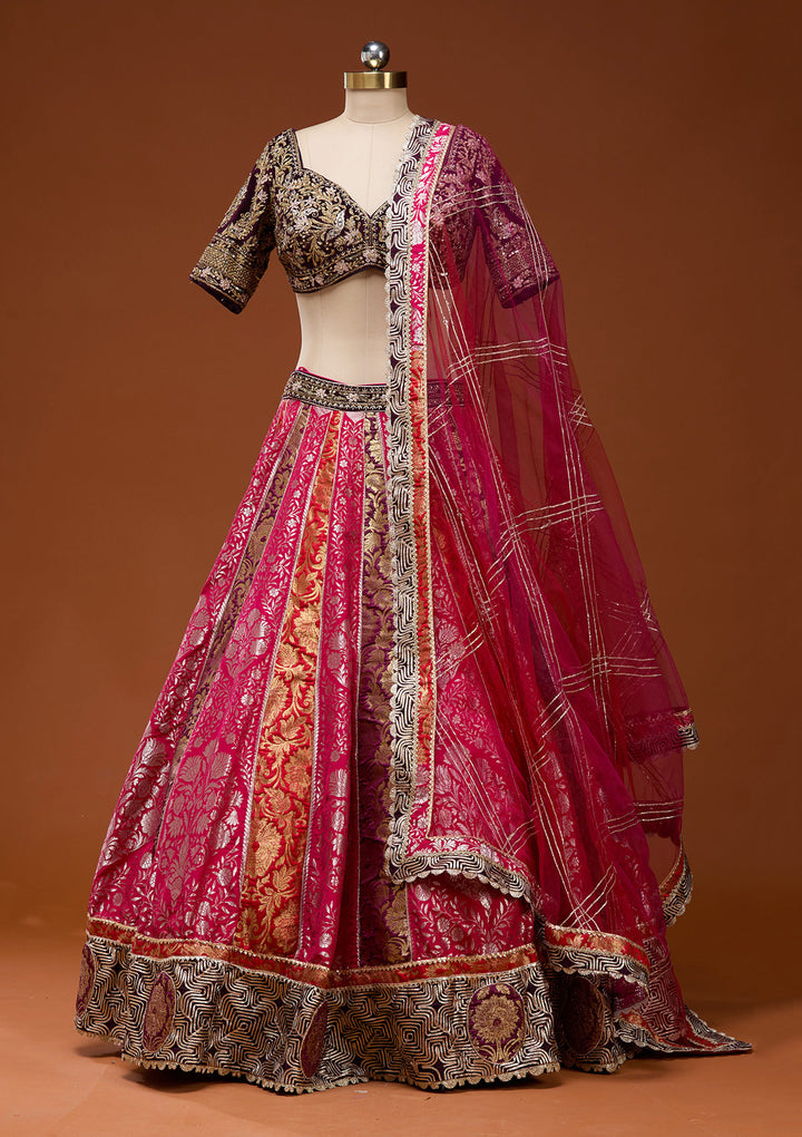 Pink Zardosi Brocade Readymade Lehenga