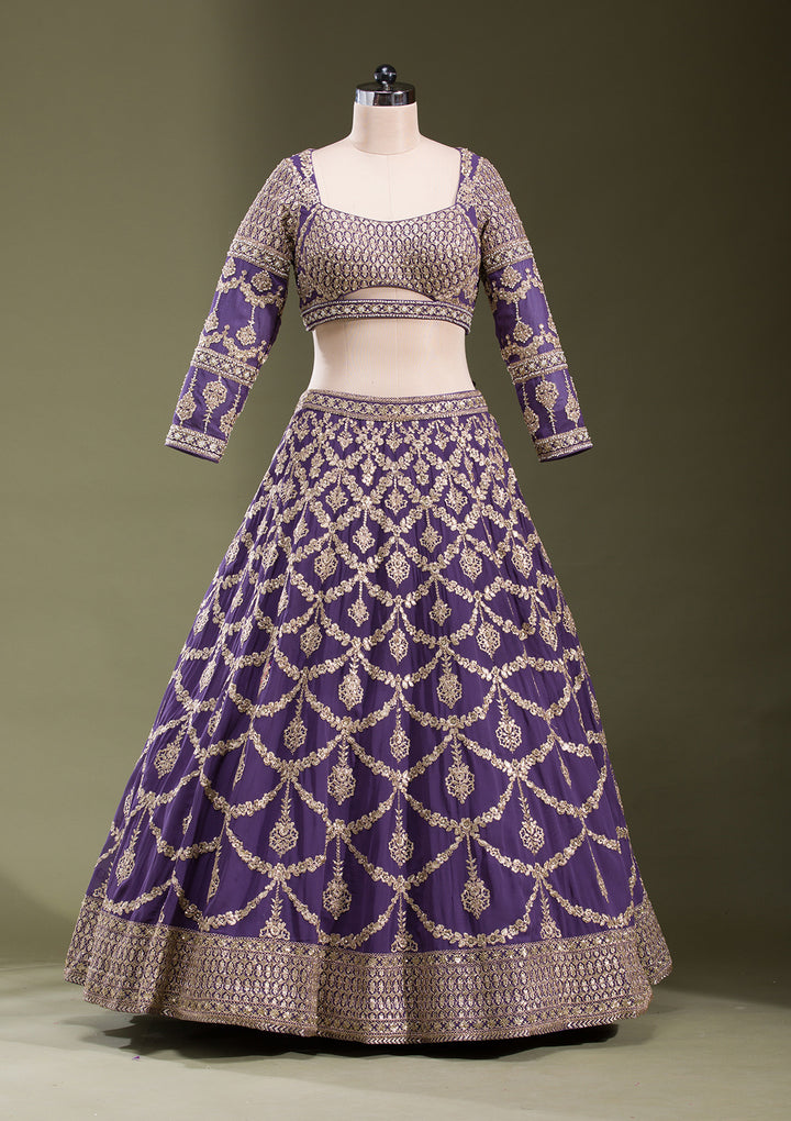 Purple Zariwork Georgette Readymade Lehenga