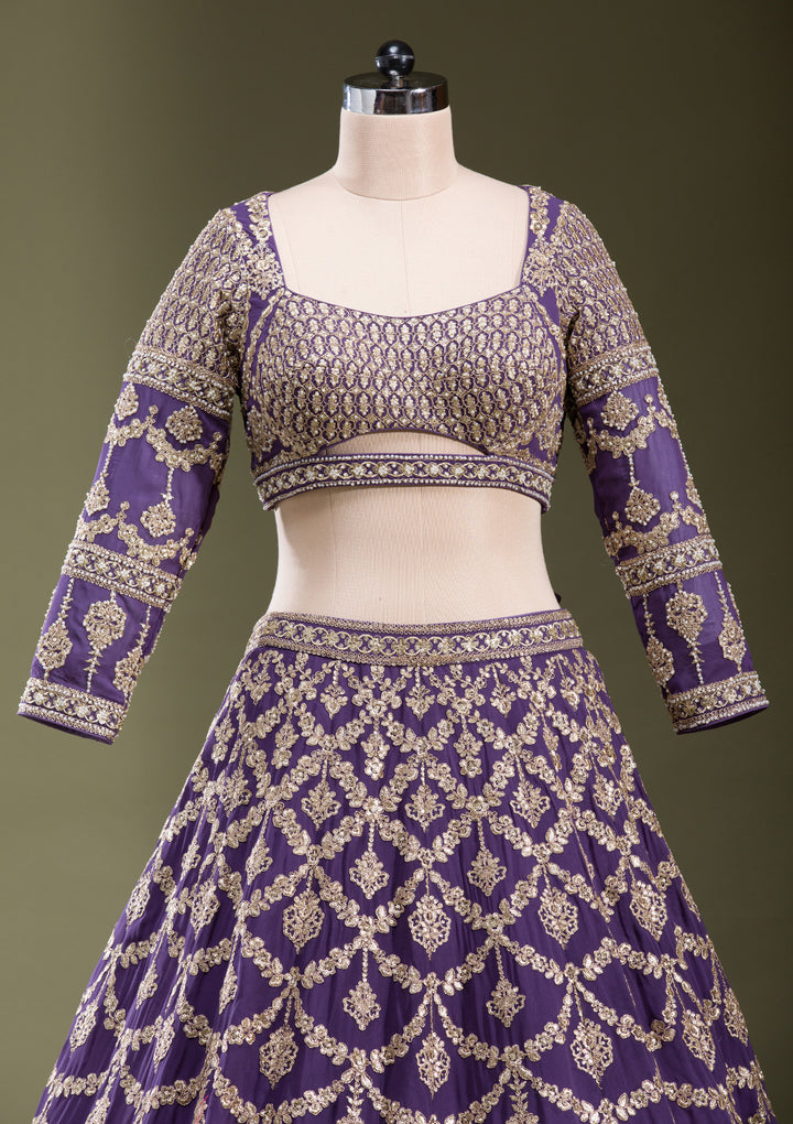Purple Zariwork Georgette Readymade Lehenga