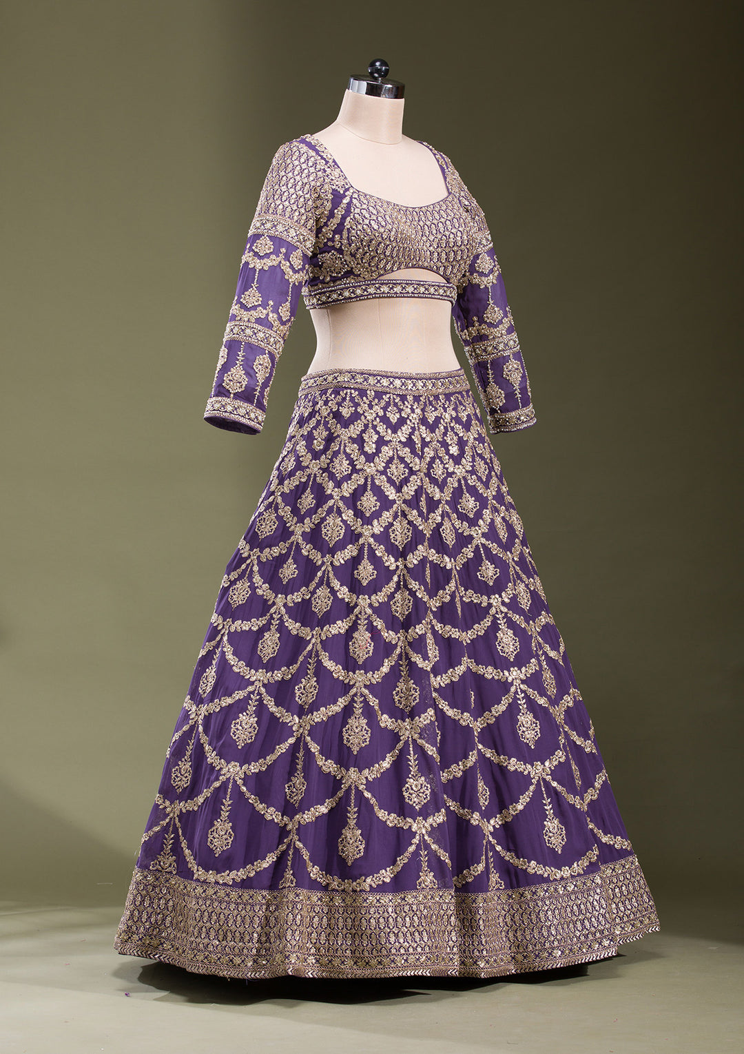 Purple Zariwork Georgette Readymade Lehenga