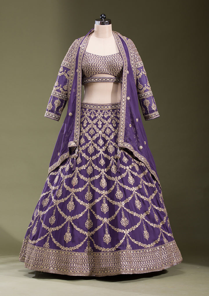Purple Zariwork Georgette Readymade Lehenga