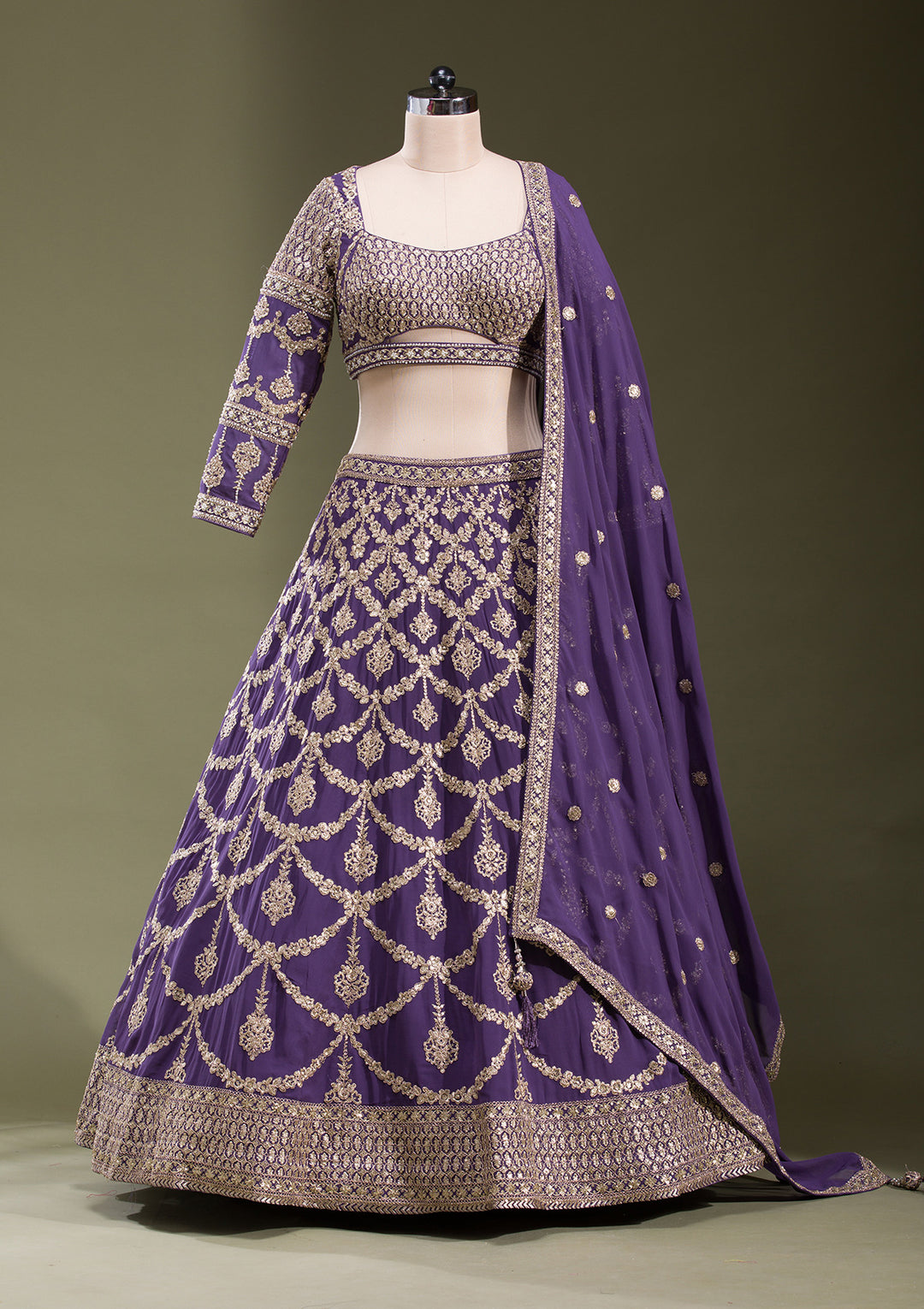 Purple Zariwork Georgette Readymade Lehenga