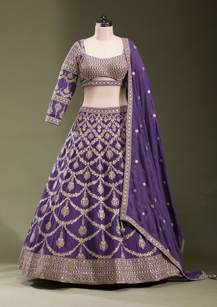 Purple Zariwork Georgette Readymade Lehenga