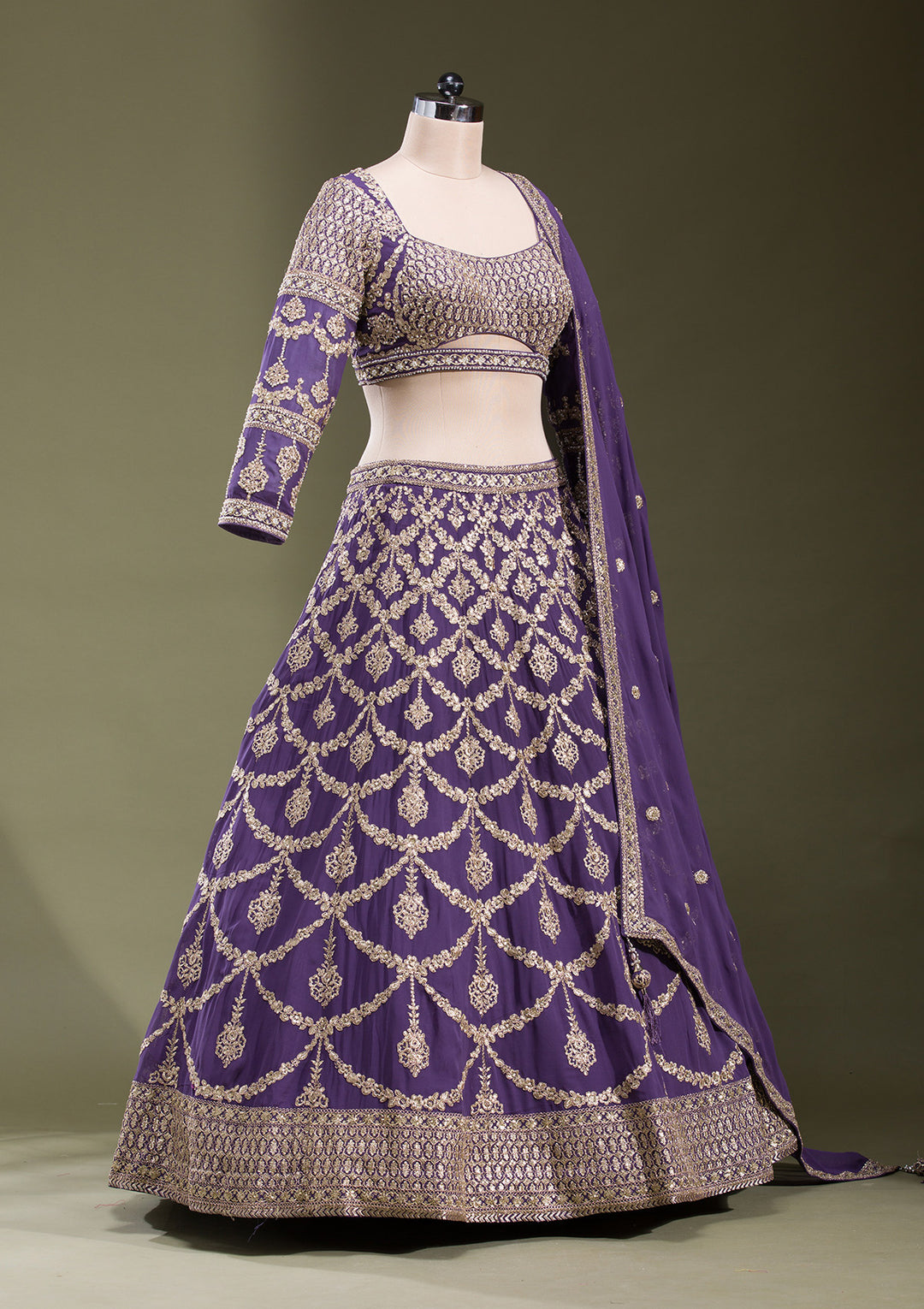 Purple Zariwork Georgette Readymade Lehenga
