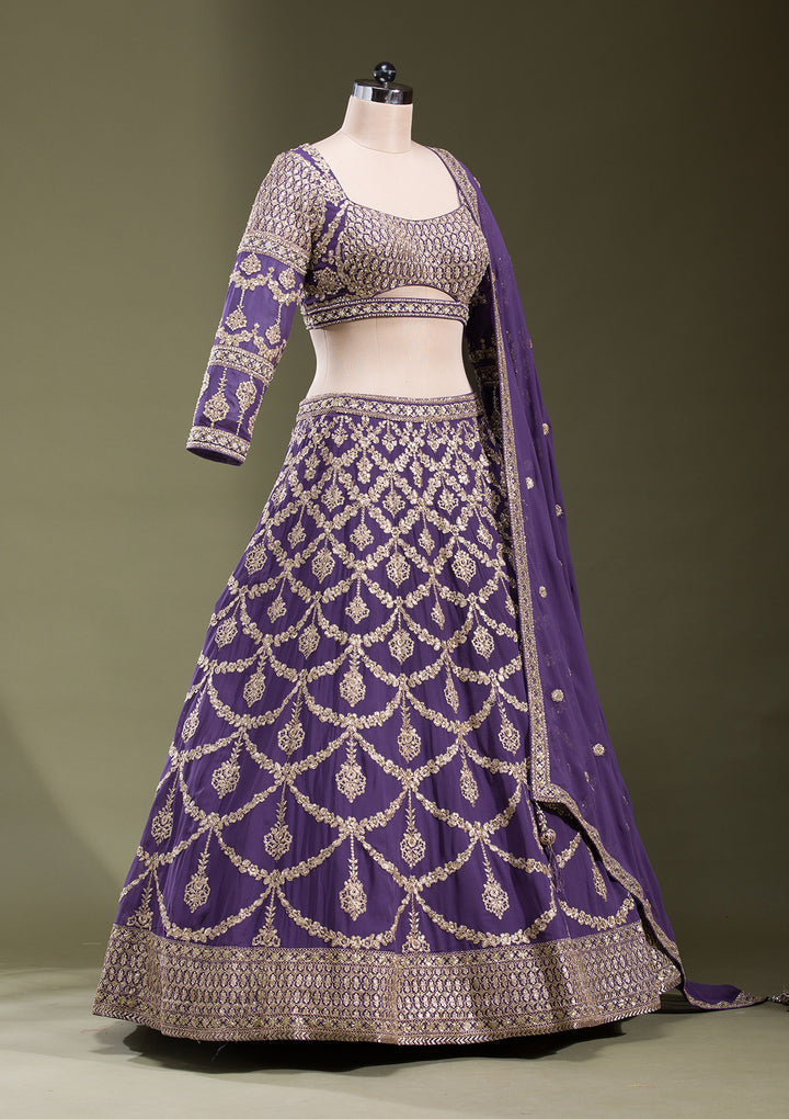 Purple Zariwork Georgette Readymade Lehenga