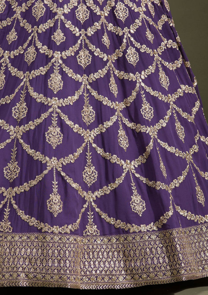 Purple Zariwork Georgette Readymade Lehenga