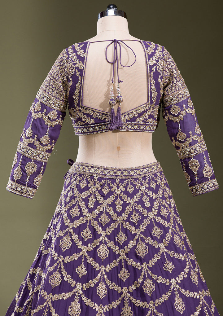Purple Zariwork Georgette Readymade Lehenga