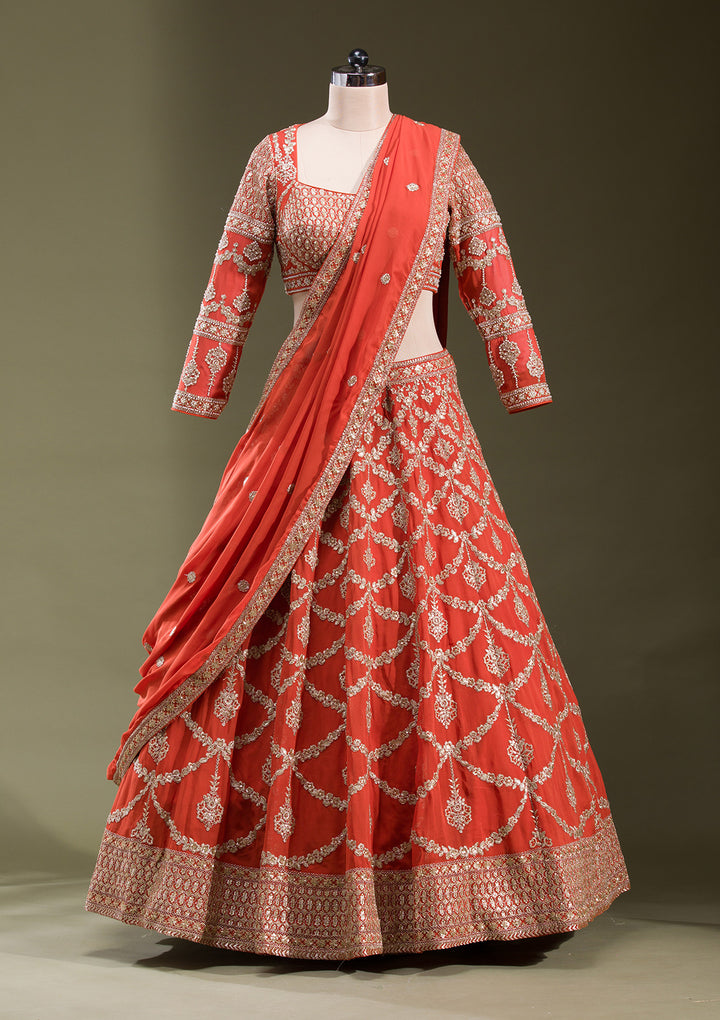 Rust Zariwork Georgette Readymade Lehenga