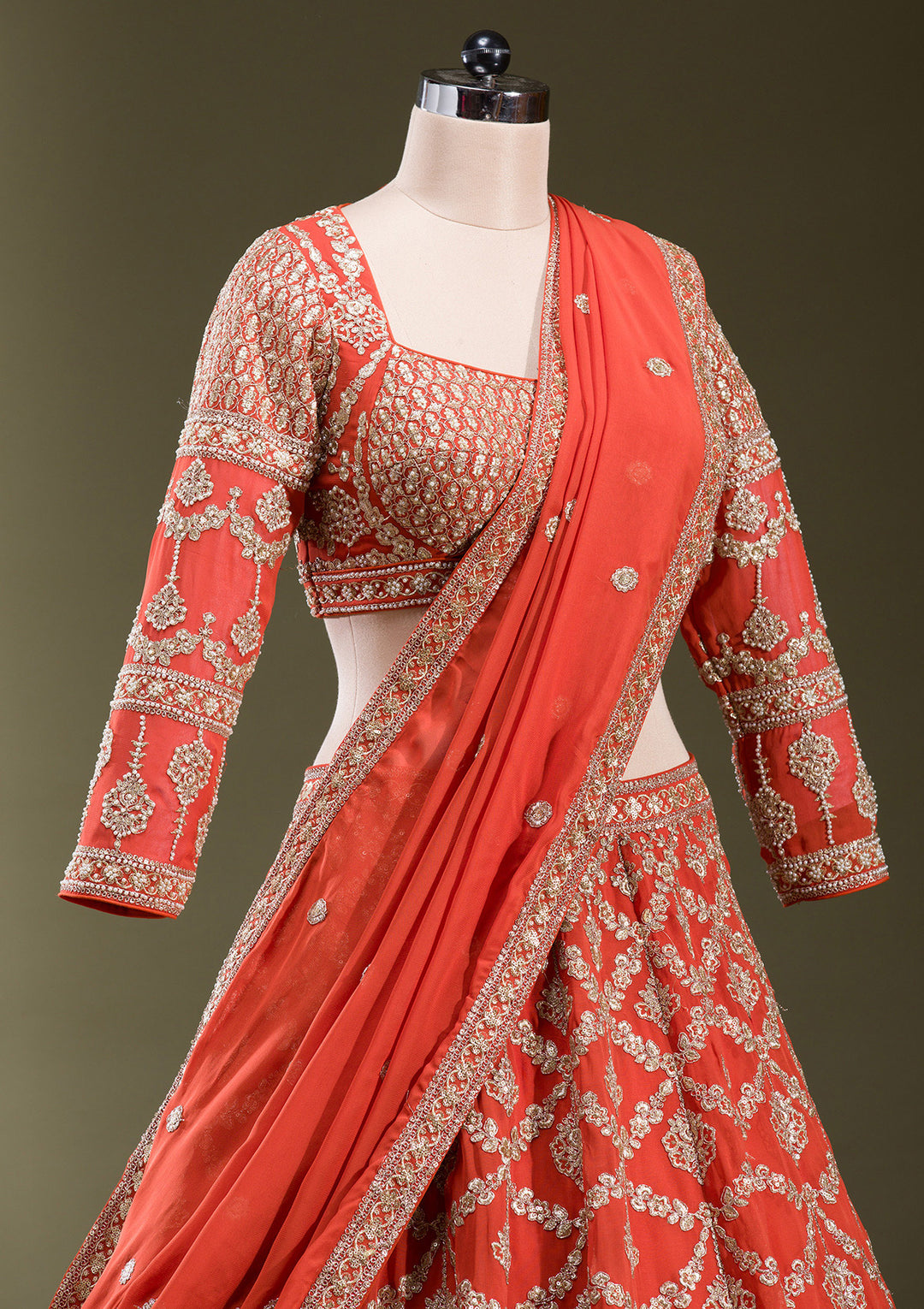 Rust Zariwork Georgette Readymade Lehenga