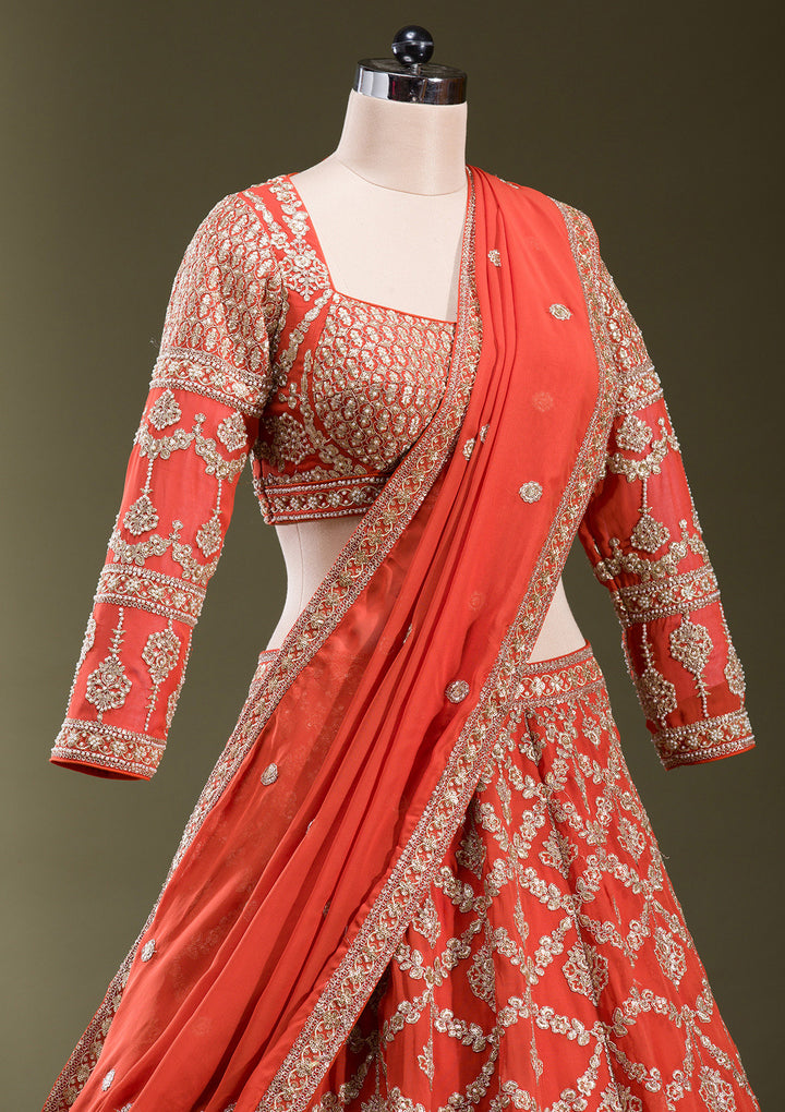 Rust Zariwork Georgette Readymade Lehenga