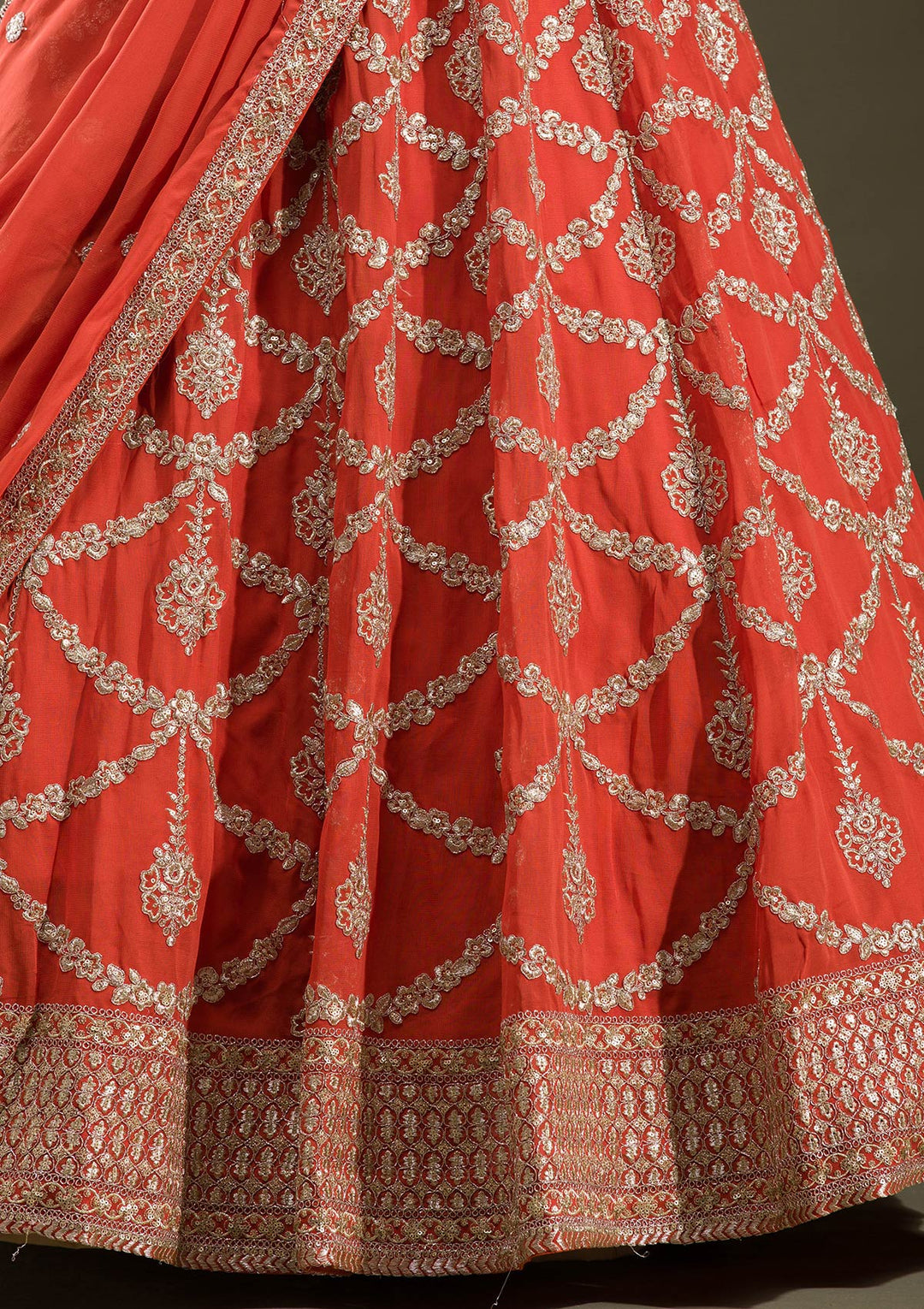 Rust Zariwork Georgette Readymade Lehenga